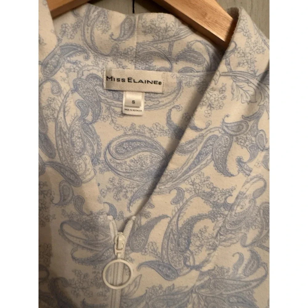 Miss Elaine Quilted Paisley  3/4-Sleeve Full Zip‎ Up Robe Blue Floral Sz-S